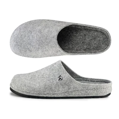 Afbeelding van ESTRO pantoffels voor heren, winter, warm, vilten zool, pantoffels, rubberen heren van vilt F05, Grau