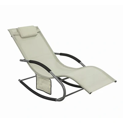 Afbeelding van SoBuy® OGS28 MI schommelstoel, tuinligstoel met voetensteun, zonnebed, Rocking Chair crème