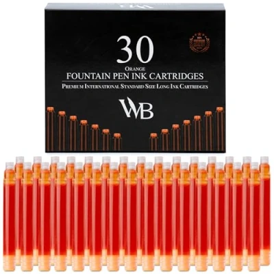 Afbeelding van Wordsworth &amp; Black Vulpenvullingen 30 stuks oranje inktpatronen internationale standaardmaat lengte ca. 5,2 cm basisdiameter 0,6 wegwerpbaar