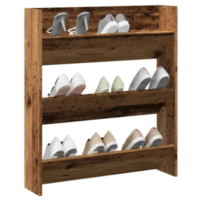Afbeelding van Wandschoenenkast 80x18x90 cm bewerkt hout oud houtkleurig