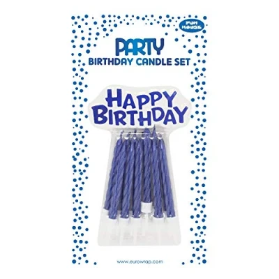 Afbeelding van Eurowrap 26571 BC een set met 12 verjaardagskaarsen + kaarsenhouders houder &quot;Happy Birthday&quot; kleur: blauw verjaardagskaarsen, Happy Birthday