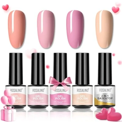Afbeelding van ROSALIND semi permanente nagellak, mini 1 basis en toplaag, soak off gel, uv, led, manicureset, 4 kleuren, roze