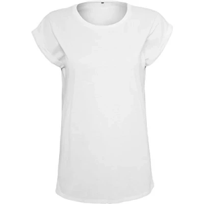 Afbeelding van Damesshirt met ronde hals en omgeslagen mouw White M
