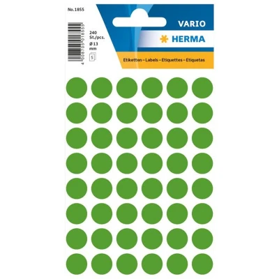 Afbeelding van Etiket HERMA 1855 rond 13mm donkergroen 240 stuks Blister a 5 vel 10