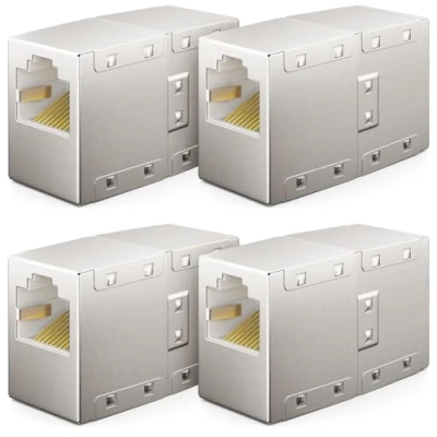 Afbeelding van deleyCON 4 stuks RJ45 stekker Cat6 LAN verlengkabel en netwerkkabel voor Switch TV PS5 PS4 ADSL modem Box Router PC patchkabeladapter met POE verbinding
