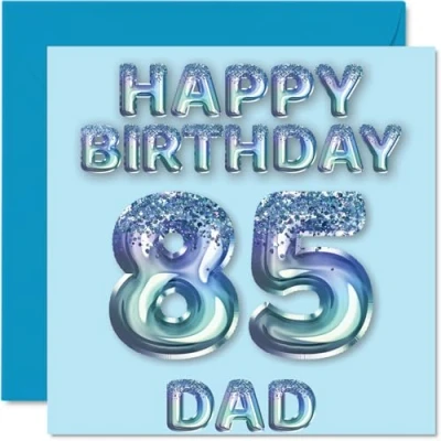 Afbeelding van Verjaardagskaart voor papa 85 jaar, blauwe glitterballonnen, verjaardagskaarten jaar van zoon, dochter, 145 mm x