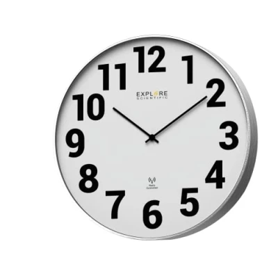 Afbeelding van Explore Scientific RAC1003 Wandklok, diameter 25 cm, radiogestuurd, nauwkeurig uurwerk, geen instelling nodig, modern design, met cijfers, metaal, wit