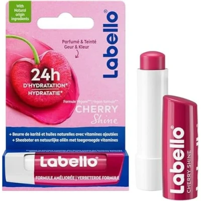 Image de LABELLO Cherry Shine (1 x 5,5 ML), Baume à lèvres enrichi en huiles Naturelles et vitamines E &amp; C, Soin des Hydratation Longue durée Pendant 24H