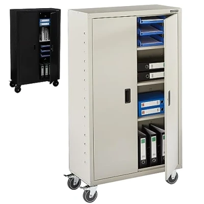 Afbeelding van Archiefkast Dossierkast Roldeurkast Kantoorkast Opbergkasten met deuren Metaal 155 x 90 40 cm 4 zwenkwielset Grijs