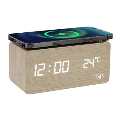 Image de Reveil LED finition bois avec chargeur a induction Joy TNB