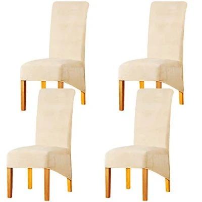 Afbeelding van LANSHENG Stoelhoezen voor eetkamerstoelen, XL, stretch, spandex, met elastische band, fluweel, restaurant, hotel, feest (beige, set van 4)