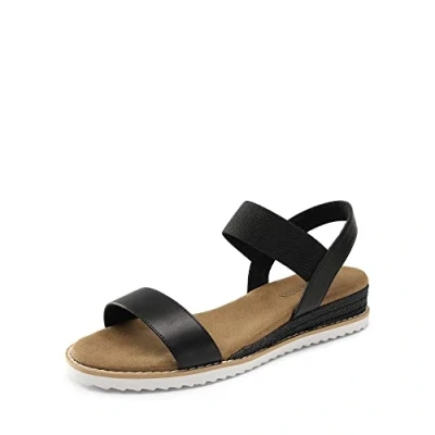 Afbeelding van DREAM PAIRS Platte damessandalen met open teen, elastische espadrilles sleehak, zwart.