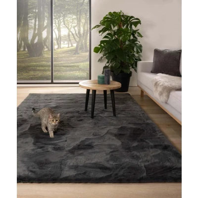 Afbeelding van Zacht Hoogpolig Vloerkleed Comfy Plus Donkergrijs 80x150 Cm