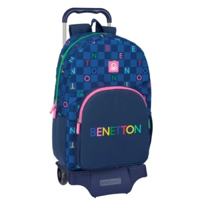 Afbeelding van Schoolrugzak met Wielen Benetton Damero Marineblauw 30 x 46 14 cm