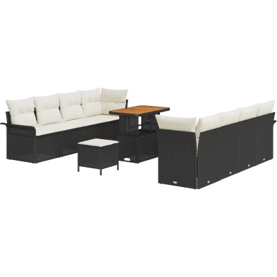 Afbeelding van vidaXL 11 delige Tuin Sofa Set met Kussens Zwart Poly Rattan Acacia
