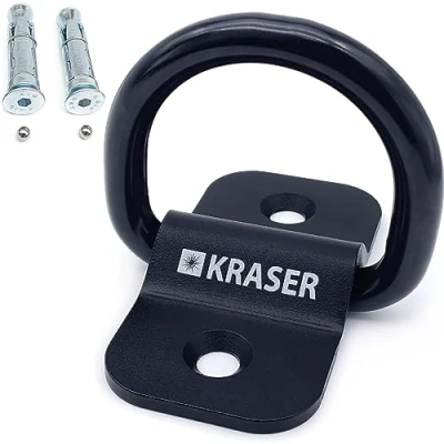 Image de KRASER KR802 Ancrage au Sol de Moto Antivol Fixation Murale Garage Parking Vélo, Sécurité Remorque, Anneau Inclinable ø14, Acier Compact Résistant 12,8 x 6,5 Comprend Vis, Bouchons Expansifs