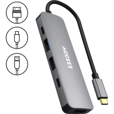 Afbeelding van Accezz 5 in 1 USB C Hub 4K 30Hz Ultra HD 100 Watt opladen Docking station