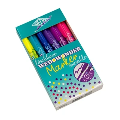 Afbeelding van WEDO 6 uitwisbare markeerstiften in de kleuren geel, groen, roze, paars, blauw, turquoise