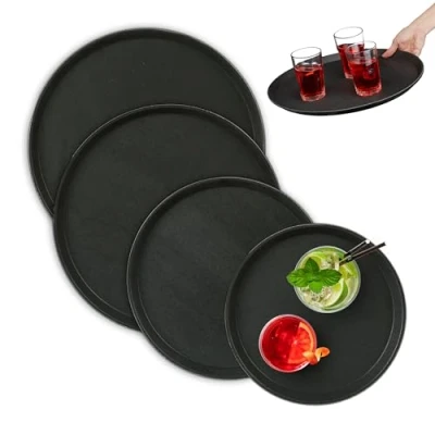 Afbeelding van Relaxdays horeca dienblad set van 4 groottes rond antislip serveerblad bar