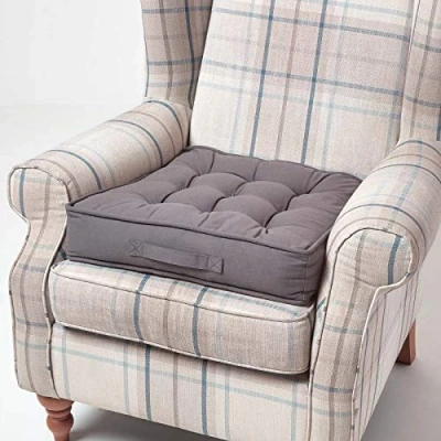 Afbeelding van Homescapes Dik zitkussen 50 x cm leigrijs comfortabel fauteuilkussen met katoenen hoes