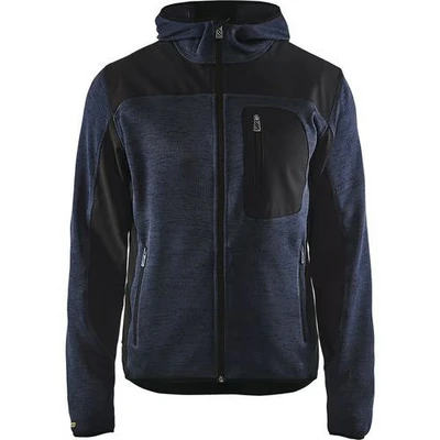 Image de Veste tricotée à capuche marine foncé/noir