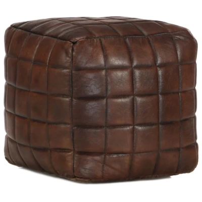 Afbeelding van Poef 40x40x40 cm echt geitenleer donkerbruin