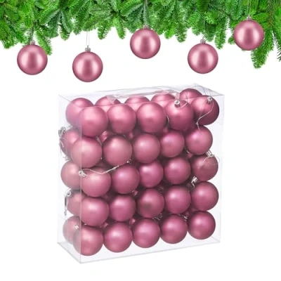 Afbeelding van Relaxdays Boule de Noël, lot Pratique 50, Mate, Plastique Robuste, pour Le Sapin, diamètre : 6 cm, Rose