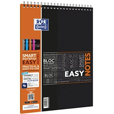 Afbeelding van Oxford EasyNotes notitieblok, spiraalbinding, A4+, 160 pagina&#039;s, gelinieerd, 7 mm, omslag van polypropyleen, willekeurige kleurkeuze