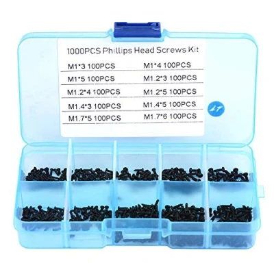 Afbeelding van 1000 stuks mini metaalschroeven, M1 M1.2 M1.4 M1.7 kleine kruiskopschroeven zelftappende bouten assortiment kit