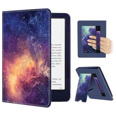 Afbeelding van Fintie Hoes voor 7 inch Kindle Paperwhite (12e generatie) 2024 en Colorsoft Signature Edition (1e generatie), standhoes met polsband automatische wekker, Galaxy