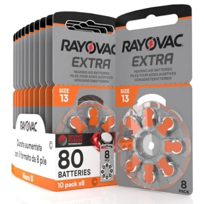 Afbeelding van 80 batterijen voor hoortoestellen Sound Fusion Technology Rayovac Extra 13 10 blisters met 8