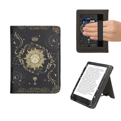 Afbeelding van kwmobile E reader hoesje geschikt voor Kobo Clara BW / Colour hoes flip case van kunstleer Ereader cover met stand Tarotkaart design in donkerblauw geel zwart
