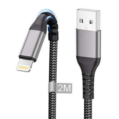 Afbeelding van Telefoonkabel 2 m [Apple MFi gecertificeerd], oplaadkabel voor telefoon, m, nylon, Lightning kabel, USB telefoonkabel, snel opladen iPhone 14/13/12/11 Pro Max/Mini/XS/XR/8/7/6 Plus/5/SE,