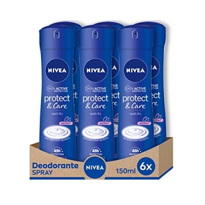 Afbeelding van NIVEA Protect &amp; Care deodorant Spray 6 x 150 ml, anti transpirant zonder ethylalcohol, geurende en niet irriterende voor effectieve bescherming