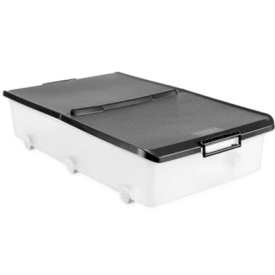 Afbeelding van TATAY Opbergdoos voor onder bed met deksel dubbele opening, inhoud 63 liter, handgrepen en wielen, van 100% gerecycled materiaal, BPA vrij, zwart, afmetingen 45 x 78 18 cm