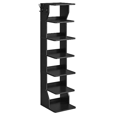 Afbeelding van VASAGLE Smal schoenenrek met 6 niveaus, ruimtebesparend, voor entree, hoek, schoenenrek, zwart LBS200T16