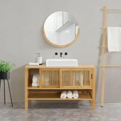 Afbeelding van Bamboe wastafelonderkast Hvaler 60x100x45 cm houtkleurig