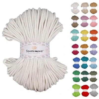 Afbeelding van Sznurkomania Gevlochten katoenen koord 5 mm 100 m 46 kleuren Voor Macramé Hoogwaardig garen touw Wit