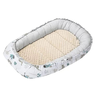 Image de Medi Partners Reducteur de Lit Bebe Réducteur Bébé 100x60x15cm Cocon et Naissance couffin Nid d&#039;ange bilatéral Cale 100% Coton Minky (Mint Zoo avec beige)