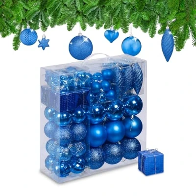 Afbeelding van Relaxdays kerstballen kerstboom ballen kerstboomversiering kunststof set van 110 blauw