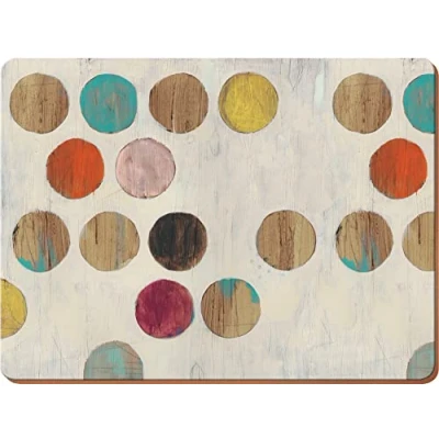 Image de sets de table Creative Tops Premium, lot 4 table, en liège avec coins arrondis, collection motifs rétro multicolores, 40cm par 29cm chacun