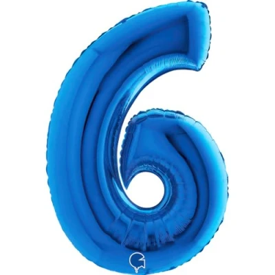 Afbeelding van Folieballon cijfer 6 blauw (100cm)