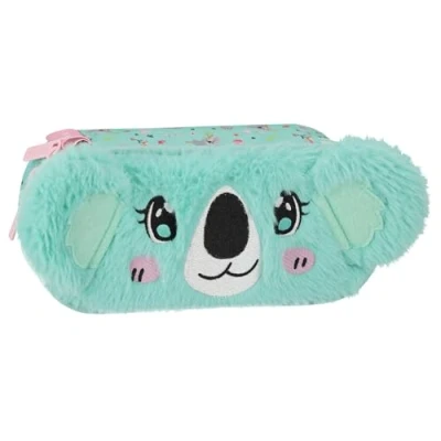 Afbeelding van Koala Turquoise pluche school etui, zakje voor meisje, met rits 5x22x10cm