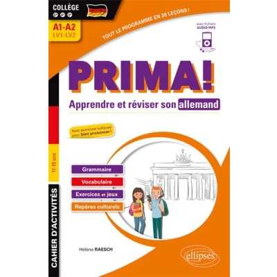 Image de allemand. Prima! Cahier pour apprends et réviser son Vocabulaire, grammaire, jeux exercices corrigés, phonétique, repères culturels. Collège 5e 4e 3e LV1 LV2 (A1 A2) (fichiers audio)