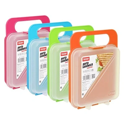 Afbeelding van TATAY Sandwichbox, BPA vrij, herbruikbaar, vaatwasser en magnetronbestendig, invriezen bij 40 C, 1 stuk, willekeurige kleur. Afmetingen: 14 x 4 18 cm