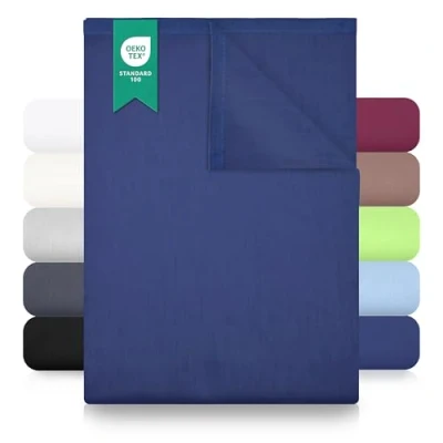 Afbeelding van GREEN MARK Textilien Klassiek hoeslaken, laken, canvas, halsdoek, 100% katoen, zonder elastiek, vele maten en kleuren, afmetingen: 180 x 275 cm marineblauw