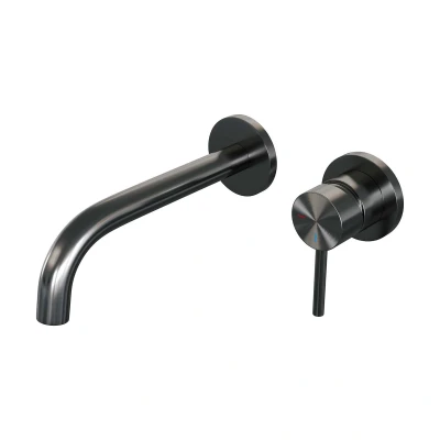 Afbeelding van Brauer gunmetal Edition Wastafelmengkraan inbouw gebogen uitloop links hendel lang smal model A 1 PVD geborsteld
