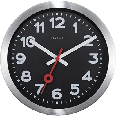 Afbeelding van Nextime Ne 3998Arzw Wandklok &#039;Station&#039; Ø19 Cm, Geborsteld Aluminium Zwart