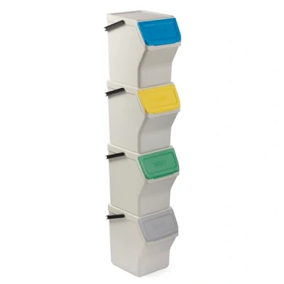 Afbeelding van TATAY Set van 4 modulaire en aanpasbare basura kubussen 20 l. Polipropileno.Kleurtapas met apertura de bisagra. Amplia aan voorkant. Transportasa, wit. 36 x 35 27 cm