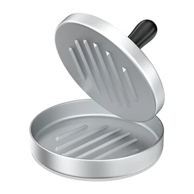 Afbeelding van Newaner Hamburgerpers met antiaanbaklaag, hamburgerpersen, aluminium pastebakvorm voor picknickbarbecue, huisgemaakte hamburger spek worst (zilver)
